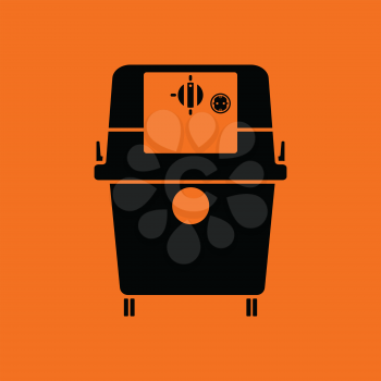 Vacuum cleaner icon. Orange background with black. Vector illustration.