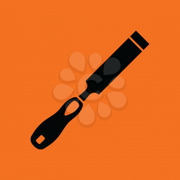 Chisel icon. Orange background with black. Vector illustration.
