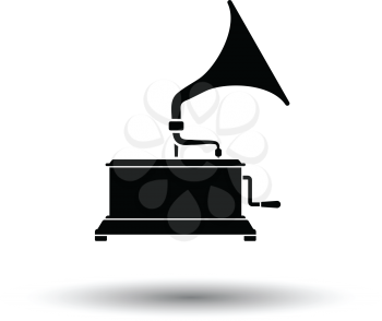 Gramophone icon. White background with shadow design. Vector illustration.