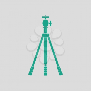Icon of photo tripod. Gray background with green. Vector illustration.
