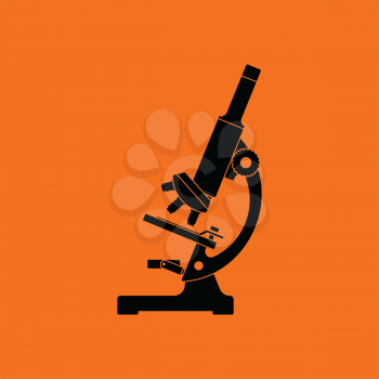 Icon of chemistry microscope. Orange background with black. Vector illustration.