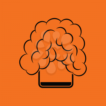 Icon of chemistry reaction in glass. Orange background with black. Vector illustration.