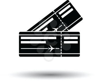 Two airplane tickets icon. White background with shadow design. Vector illustration.