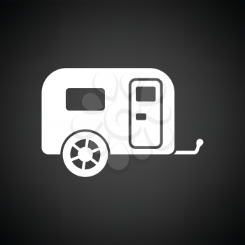 Camping family caravan car  icon. Black background with white. Vector illustration.