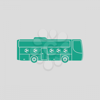 Football fan bus icon. Gray background with green. Vector illustration.