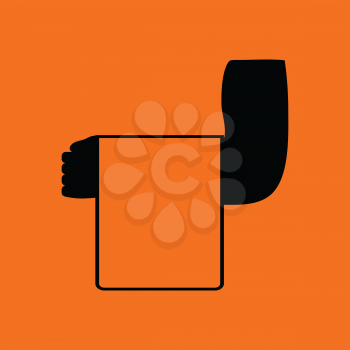 Waiter hand with towel icon. Orange background with black. Vector illustration.