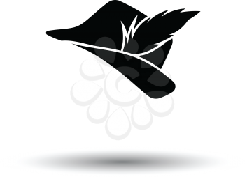Hunter hat with feather  icon. White background with shadow design. Vector illustration.