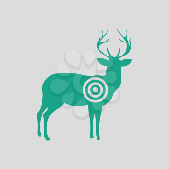 Deer silhouette with target  icon. Gray background with green. Vector illustration.