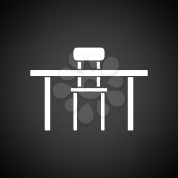 Table and chair icon. Black background with white. Vector illustration.