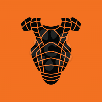 Baseball chest protector icon. Orange background with black. Vector illustration.