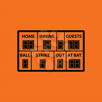 Baseball scoreboard icon. Orange background with black. Vector illustration.