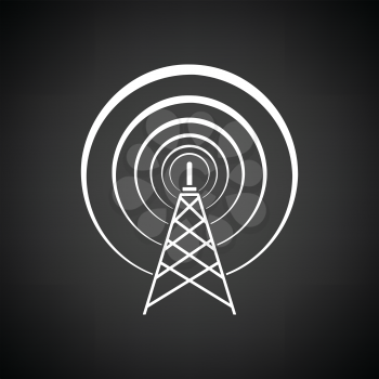 Radio antenna icon. Black background with white. Vector illustration.
