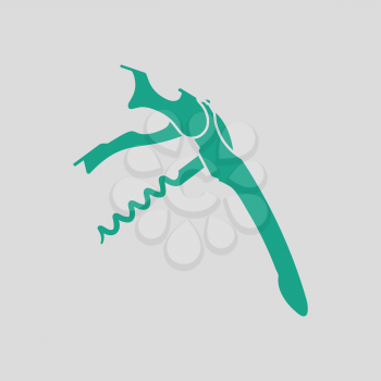 Waiter corkscrew icon. Gray background with green. Vector illustration.