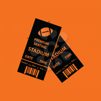 American football tickets icon. Orange background with black. Vector illustration.