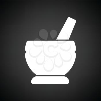 Mortar and pestel icon. Black background with white. Vector illustration.