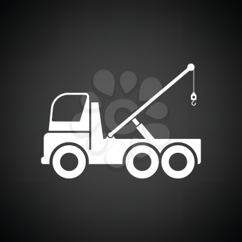 Car towing truck icon. Black background with white. Vector illustration.