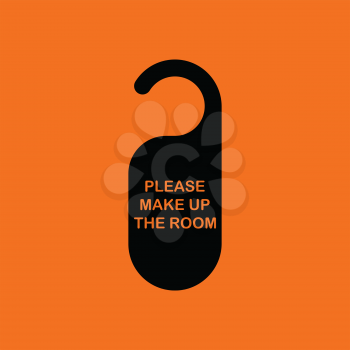 Mke up room tag icon. Orange background with black. Vector illustration.