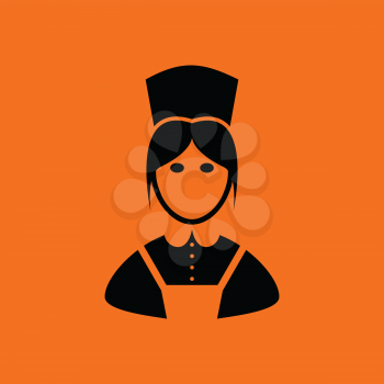 Hotel maid icon. Orange background with black. Vector illustration.
