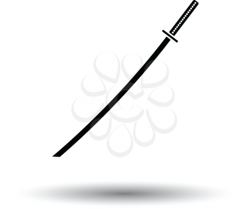 Japanese sword icon. White background with shadow design. Vector illustration.
