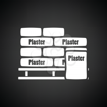 Palette with plaster bags icon. Black background with white. Vector illustration.
