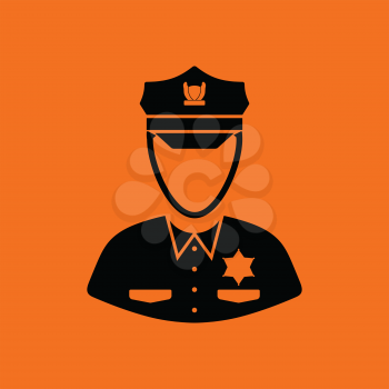 Policeman icon. Orange background with black. Vector illustration.