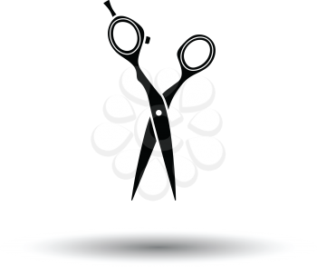 Hair scissors icon. White background with shadow design. Vector illustration.