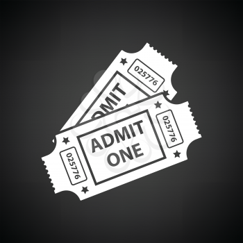 Cinema tickets icon. Black background with white. Vector illustration.