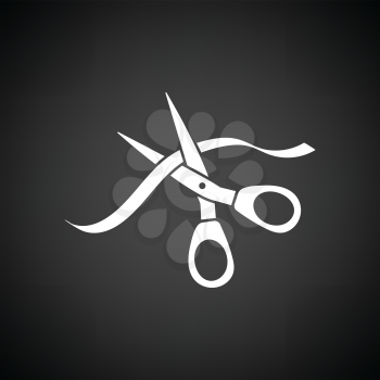 Ceremony ribbon cut icon. Black background with white. Vector illustration.