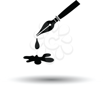 Fountain pen with blot icon. White background with shadow design. Vector illustration.