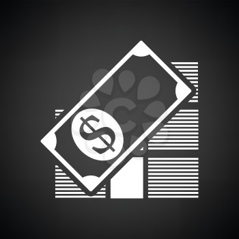 Stack of banknotes icon. Black background with white. Vector illustration.