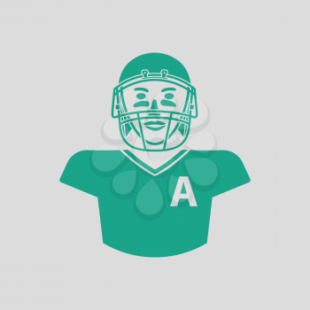 American football player icon. Gray background with green. Vector illustration.