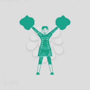 American football cheerleader girl icon. Gray background with green. Vector illustration.