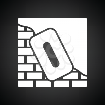 Icon of plastered brick wall . Black background with white. Vector illustration.