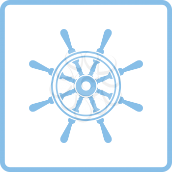 Icon of  steering wheel . Blue frame design. Vector illustration.