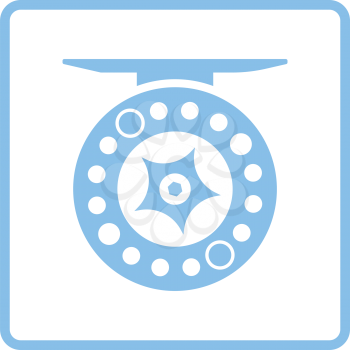 Icon of Fishing reel . Blue frame design. Vector illustration.