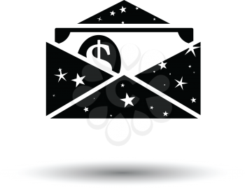 Birthday gift envelop icon with money  . White background with shadow design. Vector illustration.
