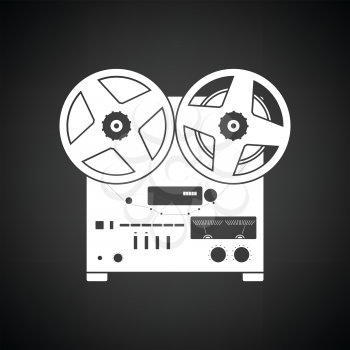 Reel tape recorder icon. Black background with white. Vector illustration.