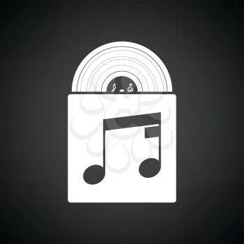 Vinyl record in envelope icon. Black background with white. Vector illustration.