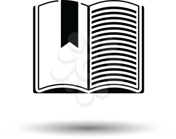 Open book with bookmark icon. White background with shadow design. Vector illustration.