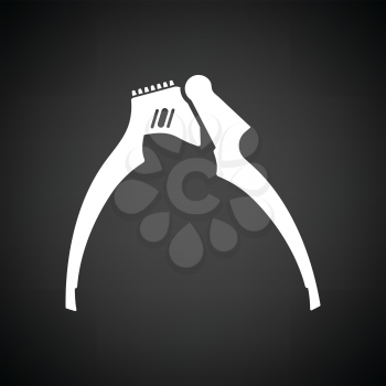 Garlic press icon. Black background with white. Vector illustration.