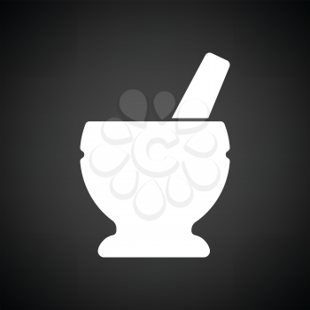 Mortar and pestle icon. Black background with white. Vector illustration.
