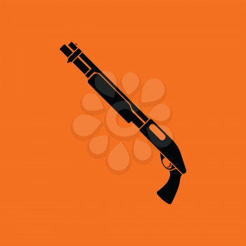 Pump-action shotgun icon. Orange background with black. Vector illustration.