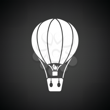 Hot air balloon icon. Black background with white. Vector illustration.