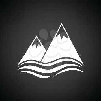Snow peaks cliff on sea icon. Black background with white. Vector illustration.