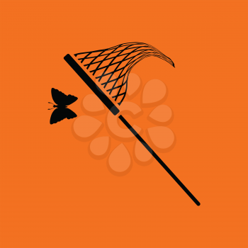 Butterfly net  icon. Orange background with black. Vector illustration.