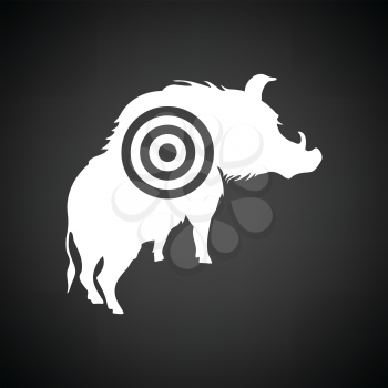 Boar silhouette with target icon. Black background with white. Vector illustration.