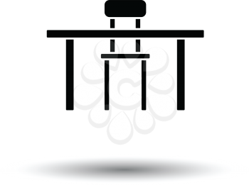 Table and chair icon. White background with shadow design. Vector illustration.