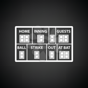 Baseball scoreboard icon. Black background with white. Vector illustration.
