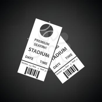 Baseball tickets icon. Black background with white. Vector illustration.