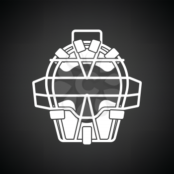 Baseball face protector icon. Black background with white. Vector illustration.
